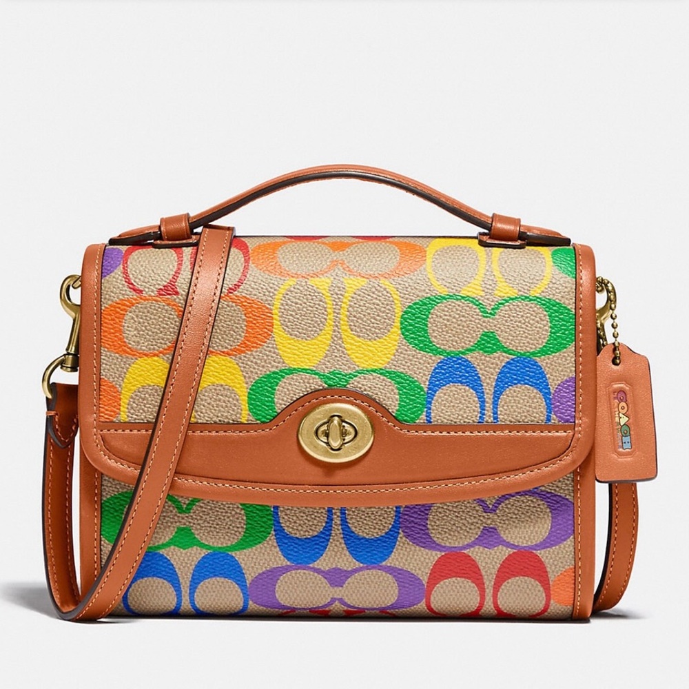 Kip Turnlock Crossbody In Rainbow Signature Canvas